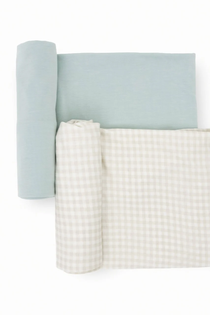 Frost Green Stretch Knit Swaddle Blanket 2 Pack - Image 4