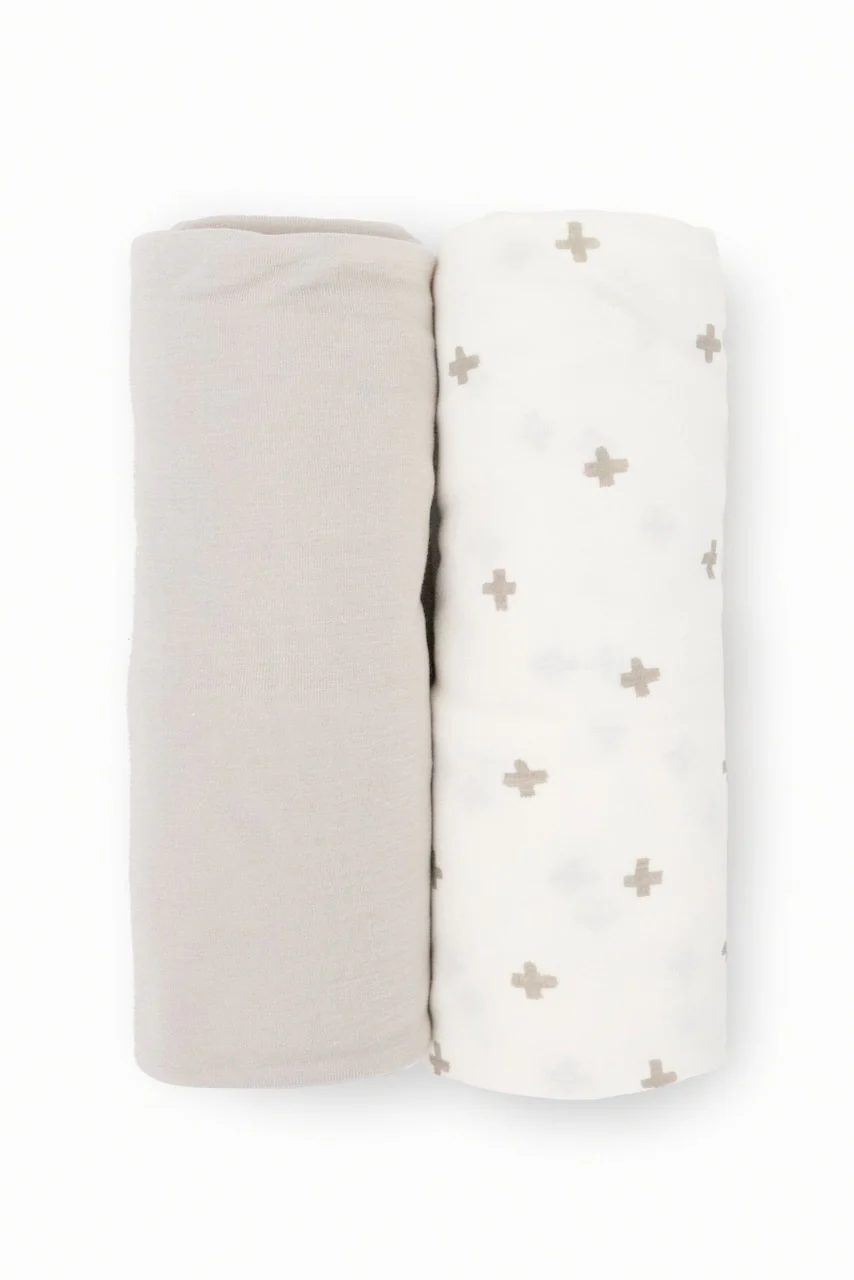 Grey Cross Stretch Knit Swaddle Blanket 2 Pack - Image 3